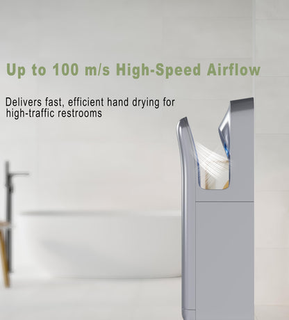 FEEGOO Commercial Vertical Hand Dryer – High-Speed Drying with HEPA Filtration & Stable Operation for Offices, Restrooms & High-Traffic Facilities,Silver
