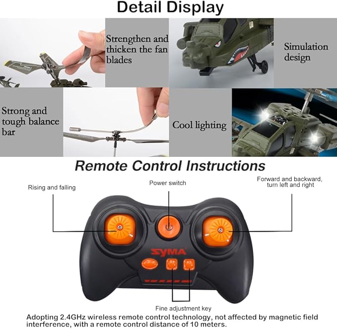 Remote Control Helicopter S109H RC Helicopters with Altitude Hold One Key Take Off/Landing LED Light Low Battery Reminder Gyro 2.4GHz RC Army Military Helicopter with 2 Batteries