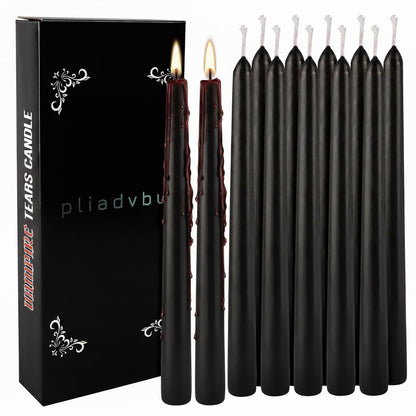 Pliadvbu 12PCS 10-Inch Black Bleeding Taper Candles,Vampire Tears Taper Candles- Unscented Ideal for Halloween, Christmas, Rituals, and Themed Party Decor