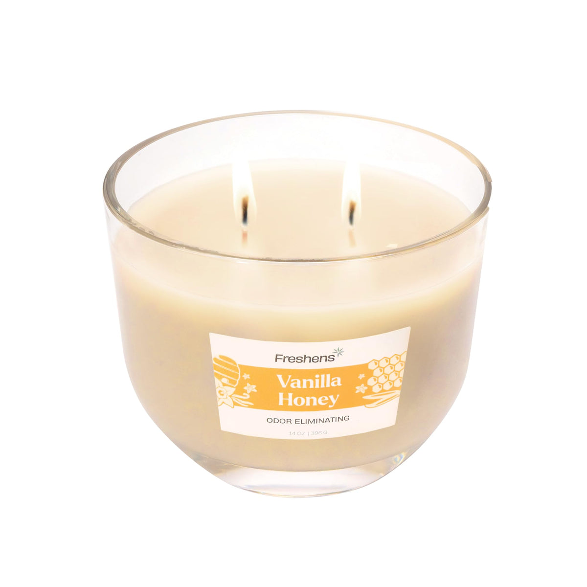 Carolina Freshens Vanilla Honey Odor Eliminating Highly Fragranced Candle for Home Scented, Eliminates 90% of Pet, Smoke, Food and Other Smells Quickly, 2 Wick, 14 oz - Made in the USA