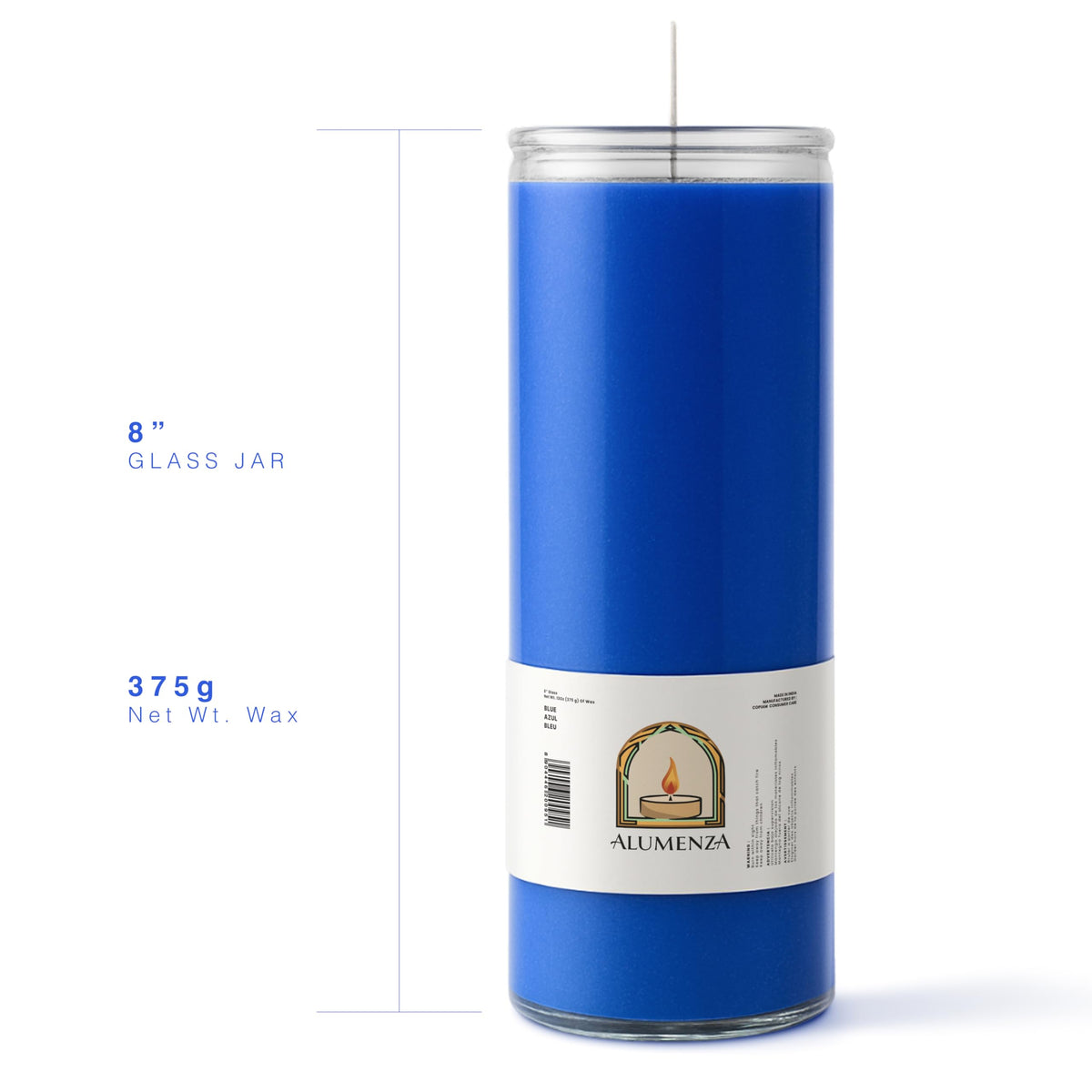 Alumenza 3 Pack Blue 7 Day Candles in Glass Jar – Paraffin Wax, Clean Burning Unscented | Large & Tall Devotional Prayer Pillar Candles for Home, Memorial, Spells, Long Lasting