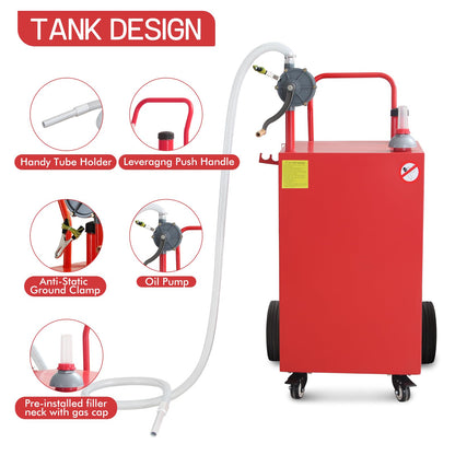 45 Gallon Fuel Caddy, Gas Storage Tank on 4 Wheels with Manual Transfer Pump, Gasoline Diesel Fuel Container for Cars, Lawn Mowers, ATVs, Boats