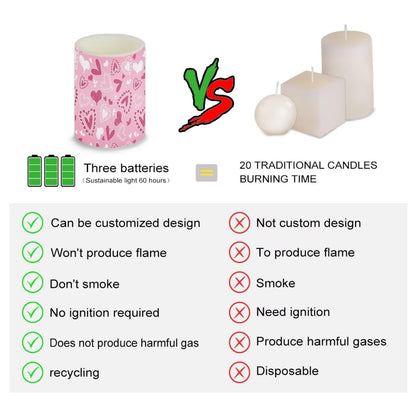 NETILGEN Pink Love Hearts 4 Pcs Flameless Electric Candles LED Pillar Candles with Remote Timer Control for Valentine's Day Decoration