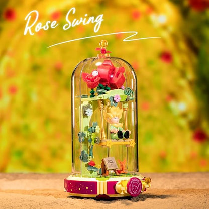 PANTASY Le Petit Prince Building Block Set Rose Swing Collectible Model Creative DIY Dust Cover Decorative Piece Storytelling Minifigure Adults and Kids Home Decor