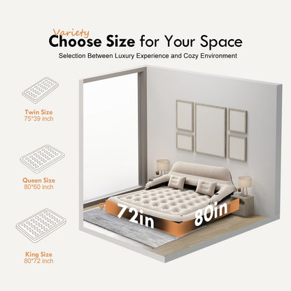 DIMAR GARDEN King Size Air Mattress with Headboard and Pillows, Inflatable Bed Blow Up Bed