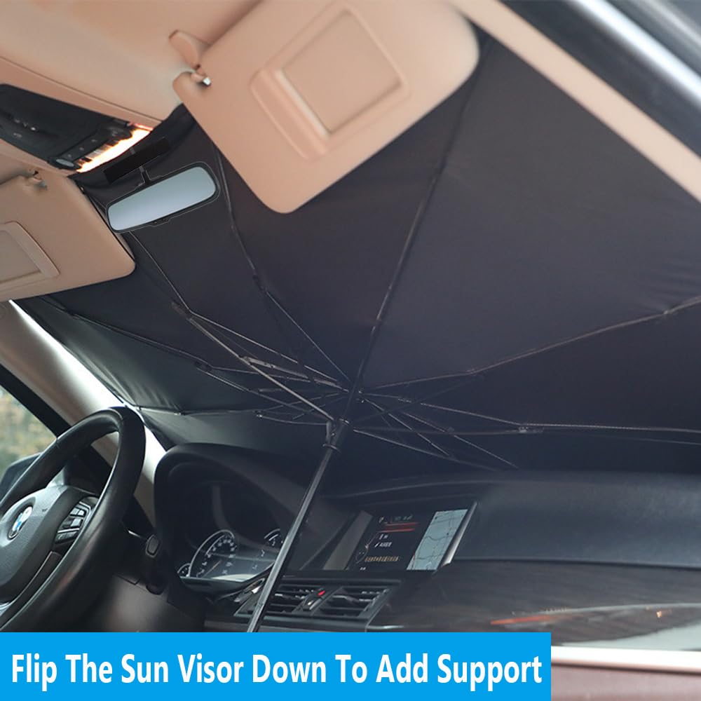 Coricha Windshield Sun Shade 2025 Car Accessories 100% Blackout Car Front Windsow Shades Umbrella Automotive Sun Visor Block Heat Insulation Protection (Black Eyes)