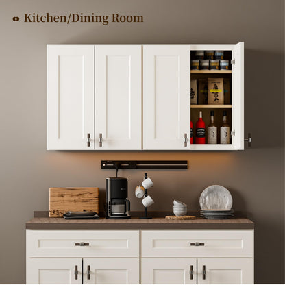 Kisart Laundry Room Cabinets Wall Mounted with Doors & Shelves, Solid Wood RTA Medicine Storage Cabinet, 24Wx30Hx12D Inch White Shaker Hanging Cupboard, Space-Saving for Kitchen, Bathroom, Garage