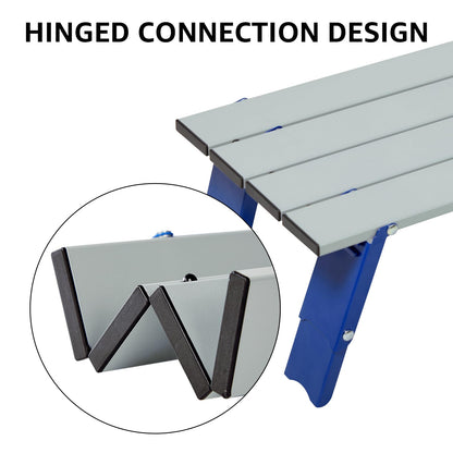 PORTAL Folding Mini Small Beach Table, Portable Aluminum Beach Table with Retractable Legs and Carry Bag for Outdoor Picnic/Cooking/Camp/Travel/Beach,15" L x 8" W x 6" H, Silver/Blue