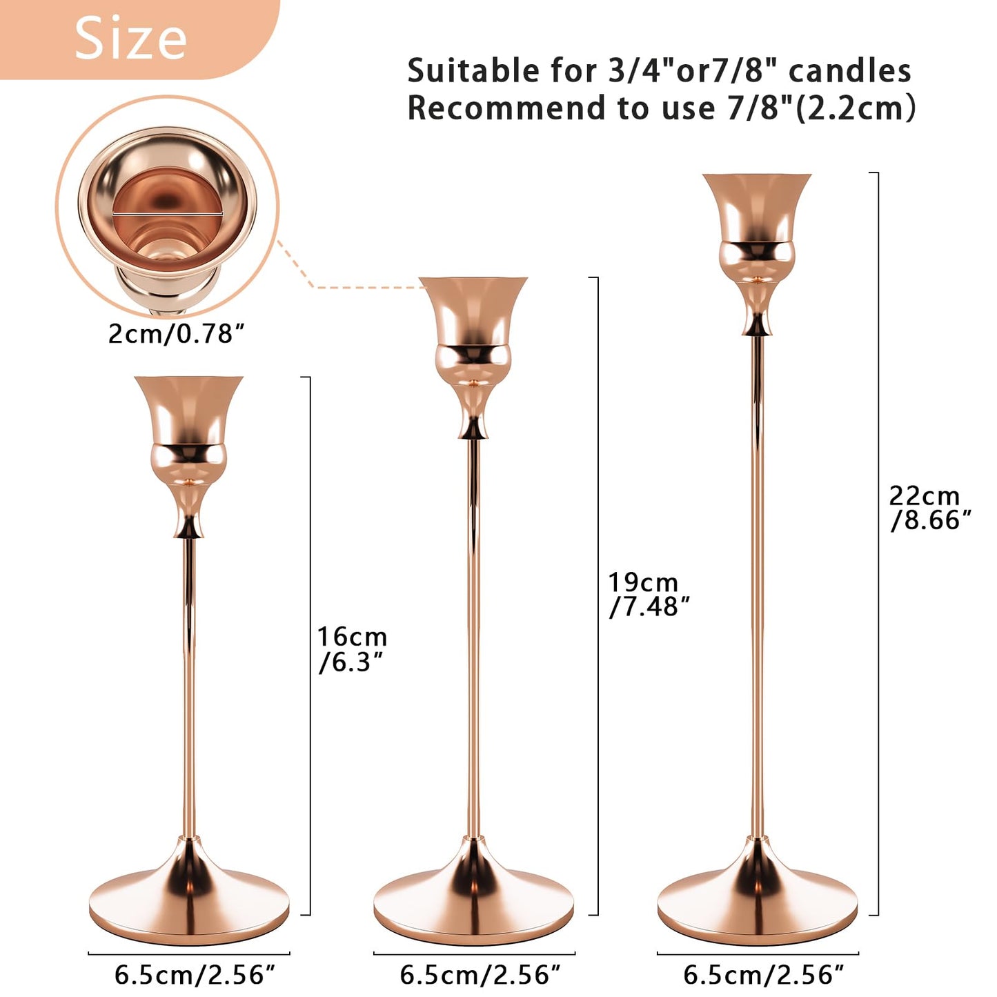 Candlestick Holders Rose Gold, 12 Packs Taper Candle Holder for Candlesticks, Candle Sticks Holder Decor for Home Decor