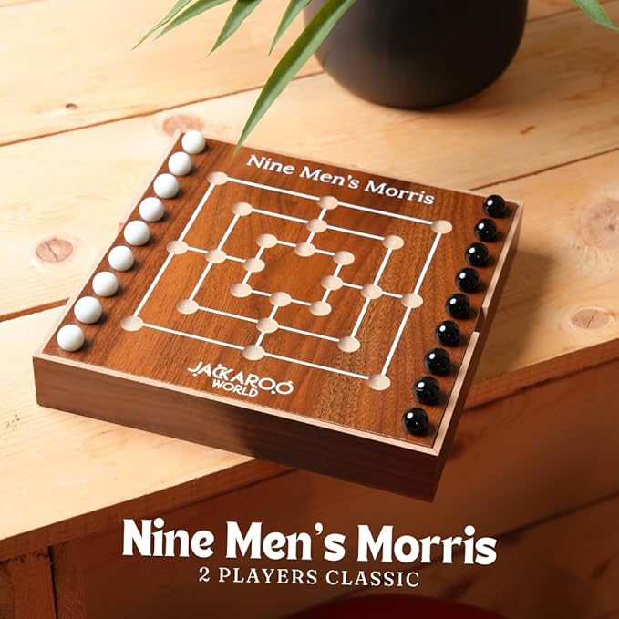 Nine Mens Morris Board Game Marble Strategy Game Solid Wooden Game with 18 Marbles 2 Player Games Ancient Board Games 9 Mens Morris Game Mill Strategy Games for Adults (Walnut)