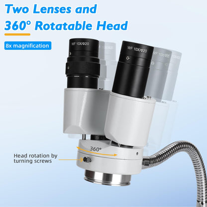 faruijie Dental Microscope with LED Light - Stereomicroscopes 360 Revolve 8X Magnification Binocular Stereo Microscope Dental Binocular Microscope for Electronics Repair with 8W Fluorescent Ring Light