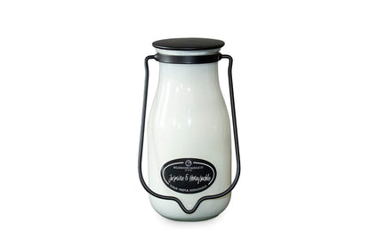Milkhouse Candle Company Jasmine & Honeysuckle Soy Candle - Honeysuckle | White Jasmine | Citron & Greens Scented - 14 oz Milkbottle with Lid, 90+ Hour Burn Time, Made in the USA