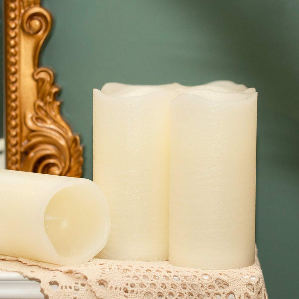 H-BLOSSOM Flameless Candles Battery Operated Real Wax Pillar LED Candles with 10 Key Remote Control Cycling 24 Hours Timer Set of 6 (3" x 6" Remote)