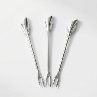 Gdesign Calla Lily Fork Set – Elegant Stainless Steel Base Holder with 3 Mini Forks (5.12"), Perfect for Appetizers, Fruit, Dessert, Cake & Salad, Gift Box Included
