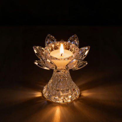 Awexilup 1 PC Silver Crystal Flower Tea Light Holder, Glass Lotus Tealight Candlestick, Votive Candle for Table Centerpiece, Wedding Party Decor, Nice Gift