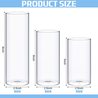 Didaey 48 Pcs Thin Cylinder Vases Set for Centerpieces 2.5'' Diameter 2mm Thickness Clear Glass Vase Hurricane Floating Candle Holder for Wedding Table Decoration (2.5'' X 5'',6'',8'')