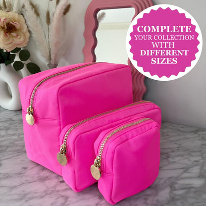 DANCOUR Large Pink Makeup Bag – Nylon Cosmetic Pouch, Travel Makeup Organizer Case, Spacious Makeup Bag for Toiletries, Beauty Essentials & Cosmetics