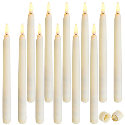 Baquler 12 Pcs Flameless Ivory Taper Candles Bulk Flickering LED Candles Taper Warm White Light LED Candlesticks for Christmas Wedding Home Decoration No Remote Control, 9.6 Inch