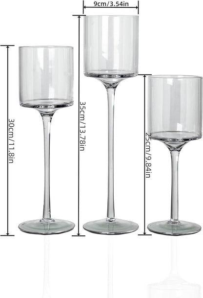 Hurricane Candle Holder Glass Candleholders Holders Votive Long Stem Tealight Tall High Tea Light Elegant Transparent Ideal Dining Wedding Party Home Decoration Gifts (Large 1 Set)