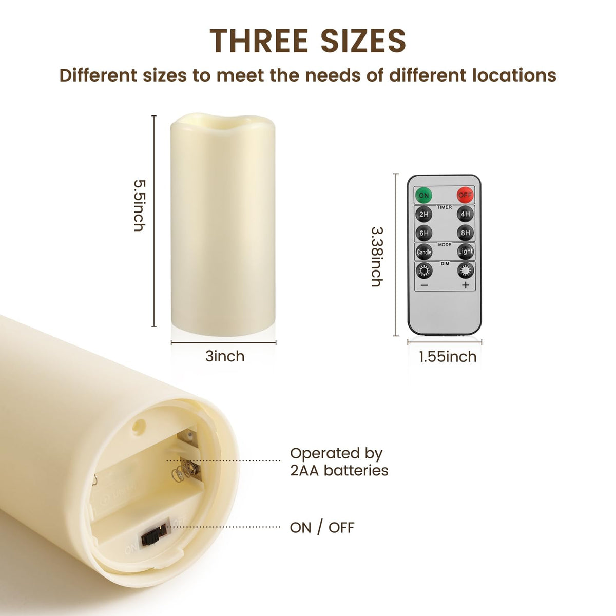 Waterproof Flameless Remote Control Candles 2PACK(D3''*H5.5'')Battery Operated Flickering LED Pillar Candle,plastic with 10-Key 24Hours Timer for Outdoor/Indoor Party Garden Lanterns Porch Ivory
