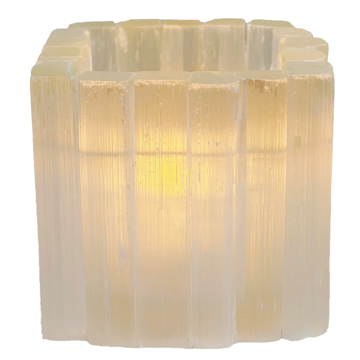 Selenite Candle Holder Natural Tealight Holder for Aromatherapy Meditation Tranquility & Energy Balance Square Healing Crystal Lamp Crystal for Healing Stone Handmade & Reusable