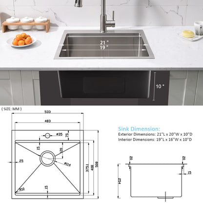 21 Inch Drop In Bar Sink Workstation-Bokaiya 21x20 Small Stainless Steel Drop In Outdoor Rv Sink Wet Bar 16 Gauge Top Mount Single Bowl Kitchen Sink with Cutting Board