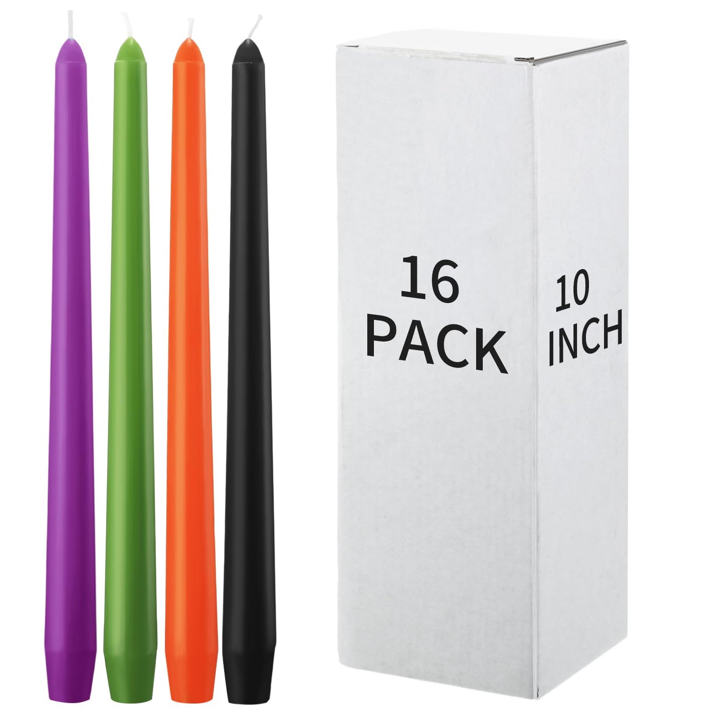 MTLEE 16 Pcs 10 Inch Long Tapered Candle Stick Bulk Smokeless Unscented Burning Candlestick Paraffin Wax with Cotton Wick for Valentine's Day Baby Shower Wedding Holiday Party Church (Spooky Color)