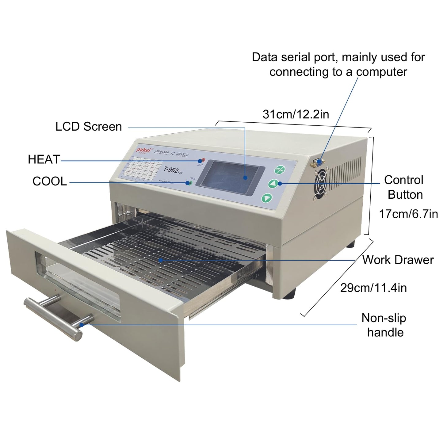 T962 Reflow Oven,110v 800w Reflow Soldering Station, Intelligent Infrared IC Heater,Welding area 7.08×9.25in for Pcb Chip Aluminum Substrate Lamp Bead