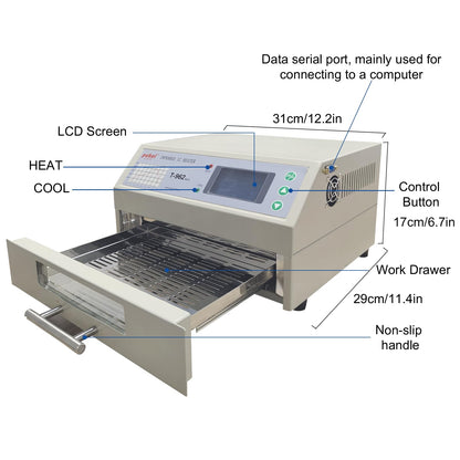 T962 Reflow Oven,110v 800w Reflow Soldering Station, Intelligent Infrared IC Heater,Welding area 7.08×9.25in for Pcb Chip Aluminum Substrate Lamp Bead