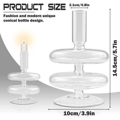 LNQ LUNIQI Clear Taper Candle Holders Glass Candle Stick Holder Modern Candle Holders for Tapered Candlesticks Wedding Reception Centerpieces Christmas（Transparent）