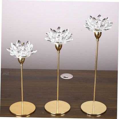 Tofficu Crystal Lotus Candlestick Small Metal Candle Holder Gold Wedding Dining Room Decorative Candlestick Stand