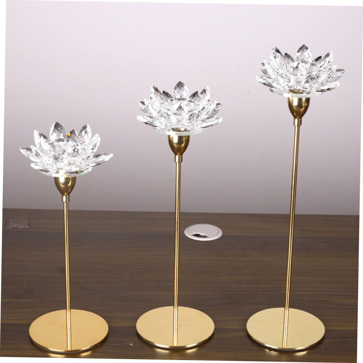 KICHOUSE Metal Crystal Lotus Candlestick Holder Small Gold, Simple Decorative Candle Stand for Wedding and Romantic Home Décor