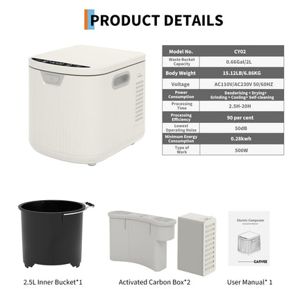 Homfan 2.5L Electric Composter Countertop, 3 Modes Kitchen Smart Compost Bin with Auto Cleaning, LED Display, Turns Kitchen Waste Into Dry Manure, Low Noise Food Waste Compost Machine