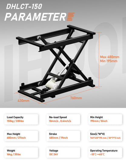 DIHOOL Electric Scissor Lift Table, 350Lbs Capacity, 7.68"-26.77" Height Adjustable Lifting Platform, Super Quiet with Remote & WiFi Control, Obstruction Detection, AC/DC Power for Home/Industrial Use