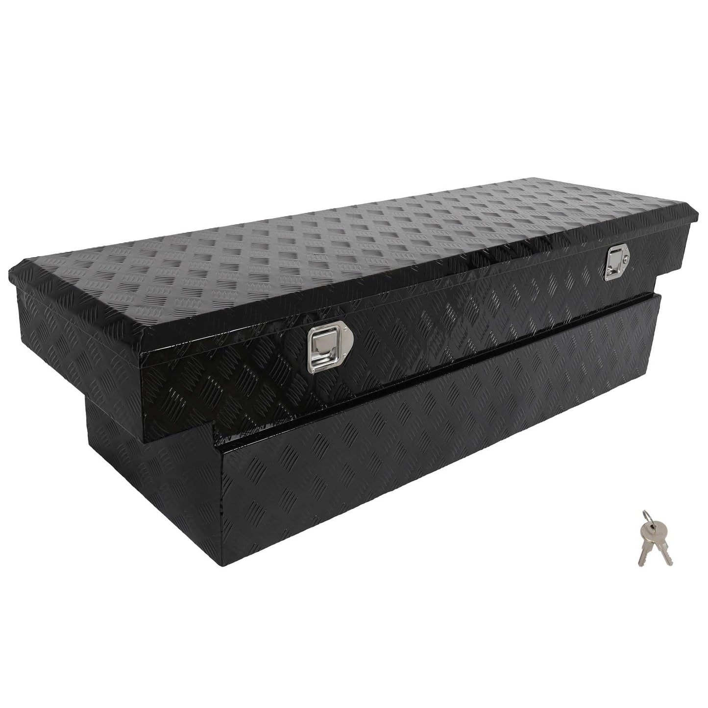 SCITOO 69" Aluminum Diamond Plate Truck Bed Tool Box,Heavy Duty Crossover Storage for Most Full Size Pickups,Lockable Weatherproof Chest,Fits 69"WX20"DX20"H Truck Beds,Easy Access to Load and Unload