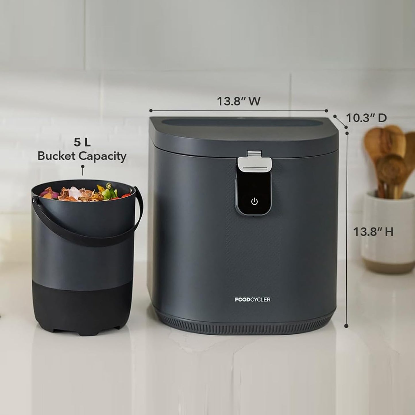 Food Cycler Eco 5 Award-Winning Kitchen Food Recycler | Indoor Composter Bin Alternative | Electric Countertop Food Disposer with Odorless 5L Indoor Food Waste Bin for Easy Waste Management | Grey