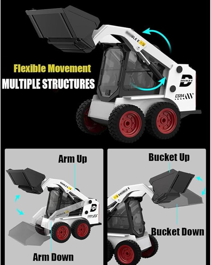 RC Skid Steer Loader 1/14 11 Channel Remote Control Bulldozer Crawler with Lights Sound 2.4G Full Function RC Front Loader Tractor Excavator Toys Construction Vehicle Engineering Truck
