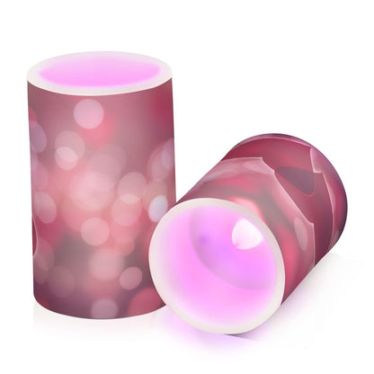 Valentines Lights Flameless Candles Valentines Hearts Bokeh Effect Pillar Candles Set of 2 Battery Operated Remote Control Warm Lights Home Decor