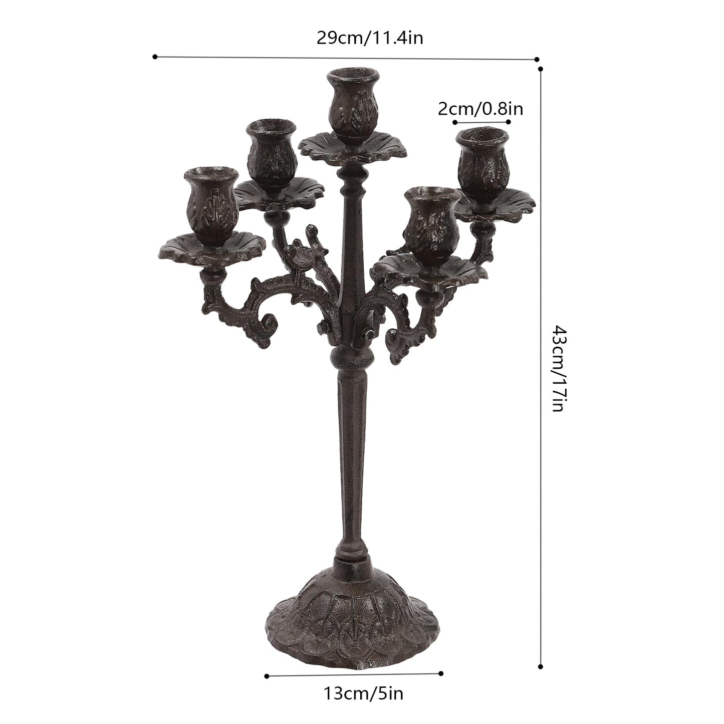 5-Arm Candle Holder, Vintage Candle Holder Set with Scroll Arms, Aged Iron Candelabra with 5-Inch Base, Romantic Table Centerpiece for Wedding, Birthdays, Anniversaries, Christmas, Valentine's Day