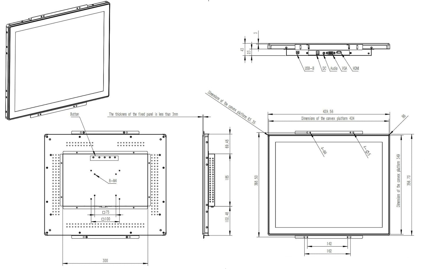 RIUIIN 19 Inch Touch Open Frame Monitor, Industrial Touch Display,1280x1024 Resolution 5:4 Aspect Ratio Waterproof,VESA+Panel Mount, for Indusitrial Retail Commercial
