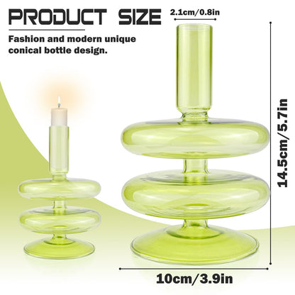 LNQ LUNIQI Clear Glass Candle Holders Glass Taper Candle Holder Decorative Glass Candlestick Holders for Dining Table Centerpieces Wedding Church （Light Green）