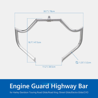 Highway Crash Bar Engine Guard for Harley Davidson Touring Road Glide Road King Street Glide Electra Glide CVO and Trike Models (Chrome)