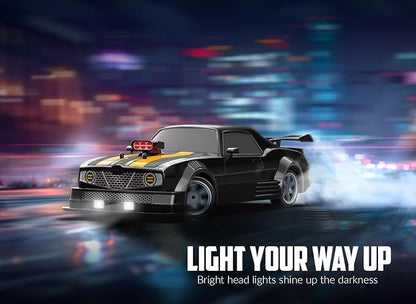 RACENT 1:16 RC Drift Car 2.4Ghz 4WD 18KM/H Remote Control Car with Spray Mist Racing and Drifting Wheels LED Light 2 Batteries Sport Model Toys Vehicle for Kids Boys Adults