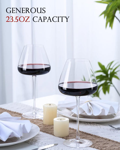 iridisenti Hand-Blown 23.5OZ Crystal Wine Glasses Set of 4 for Pinot Noir, Burgundy, Bordeaux, Large Lead-Free Crystal Glasses with Unique Bottom Design for Red, White Wine, Big Oversized Glasses