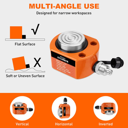 Nilight 30 Ton Hydraulic Cylinder Jack Porta Power Ram, Heavy Duty Low Profile 0.55 Inch Stroke Automatically Retract Mini Jack Ram Single Acting Lifting Cylinders for Machinery Shipbuilding, Orange
