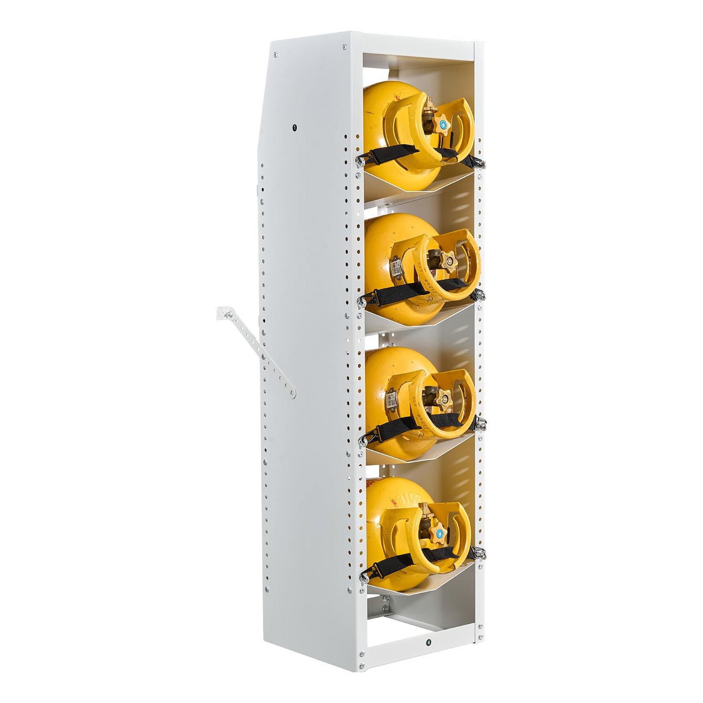 VEVOR Refrigerant Tank Rack, 14.8 x 13 x 52 inches, 4 Tiers for 4 Cylinder, with Top Storage Shelf, White Powder-Coated Carbon Steel, Cylinder Tank Rack for Cargo Van, Storing Oxygen, and Nitrogen