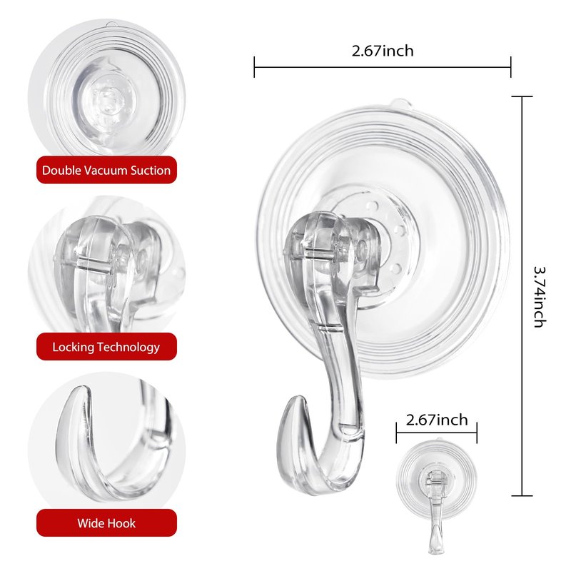 Ficrfart Wreath Hanger – Large Clear Suction Cup Hooks, Heavy Duty 22 LB Capacity, Removable Reusable, 2 Pack