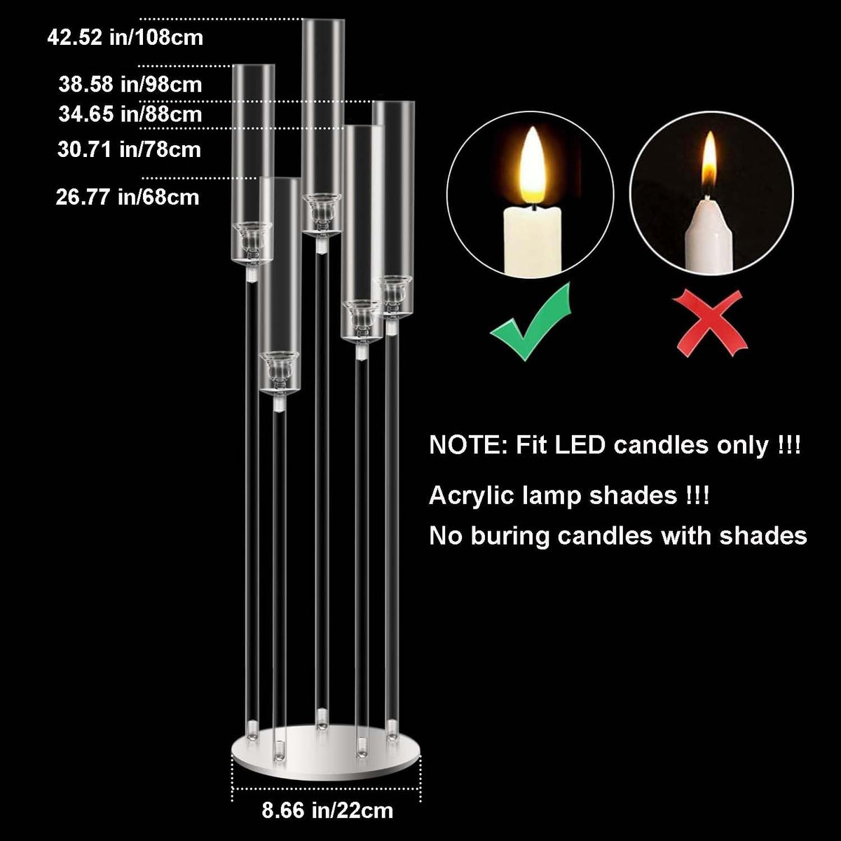 42.5inch 10pcs Acrylic Candelabra Centerpieces for Tables 5 Arms Wedding centerpieces for Decorations