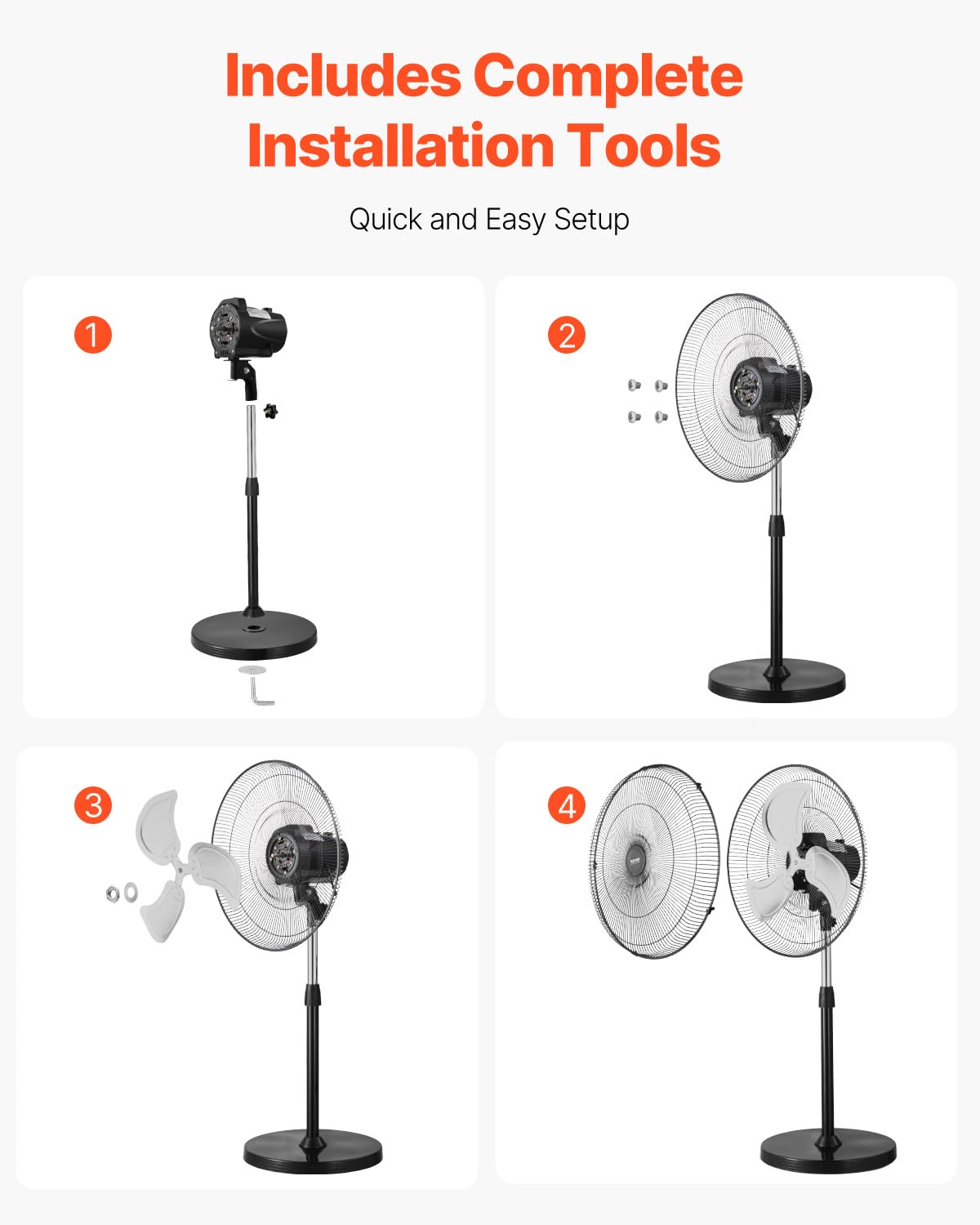 VEVOR Industrial Pedestal Fan, 20 Inch 90-Degree Oscillating Fan, Height Adjustable Standing Fans with 3 Adjustable Speeds, High Power Floor Fans for Warehouse,Garage,Commercial, Black