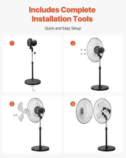 VEVOR Industrial Pedestal Fan, 20 Inch 90-Degree Oscillating Fan, Height Adjustable Standing Fans with 3 Adjustable Speeds, High Power Floor Fans for Warehouse,Garage,Commercial, Black